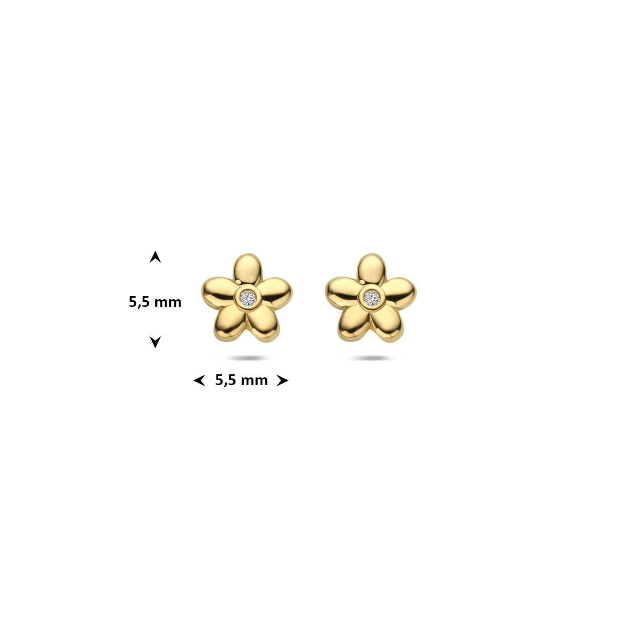 oorknoppen bloem zirkonia 5,5 mm 1 micron zilver verguld (geel)