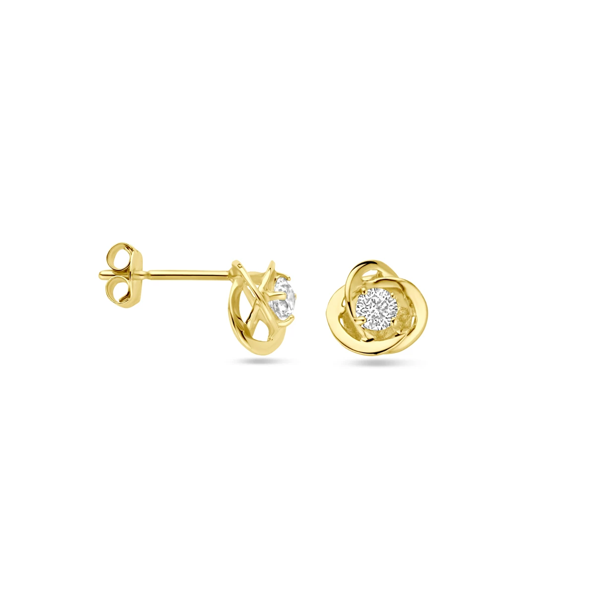 oorknoppen bloem zirkonia 7 mm 14K geelgoud