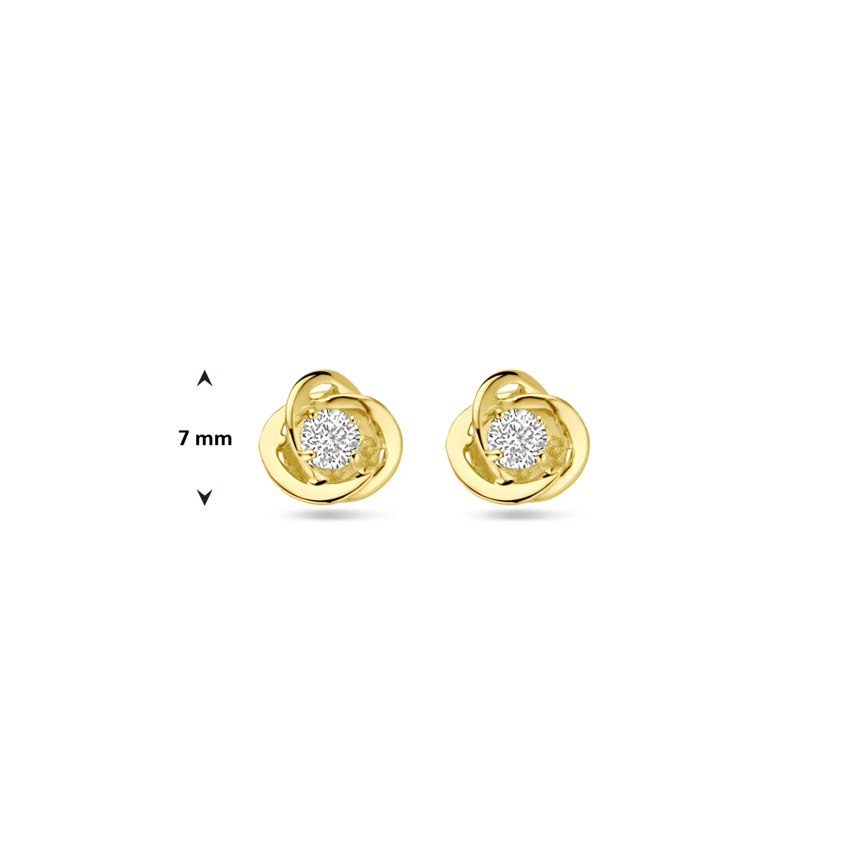 oorknoppen bloem zirkonia 7 mm 14K geelgoud