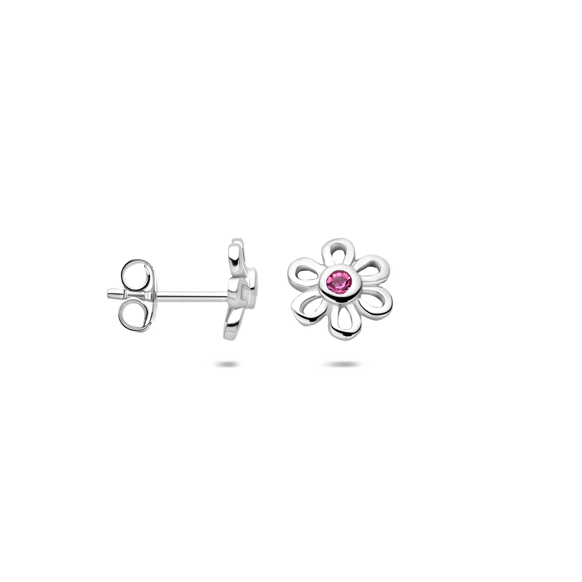 oorknoppen bloem zirkonia 8,5 mm zilver gerhodineerd