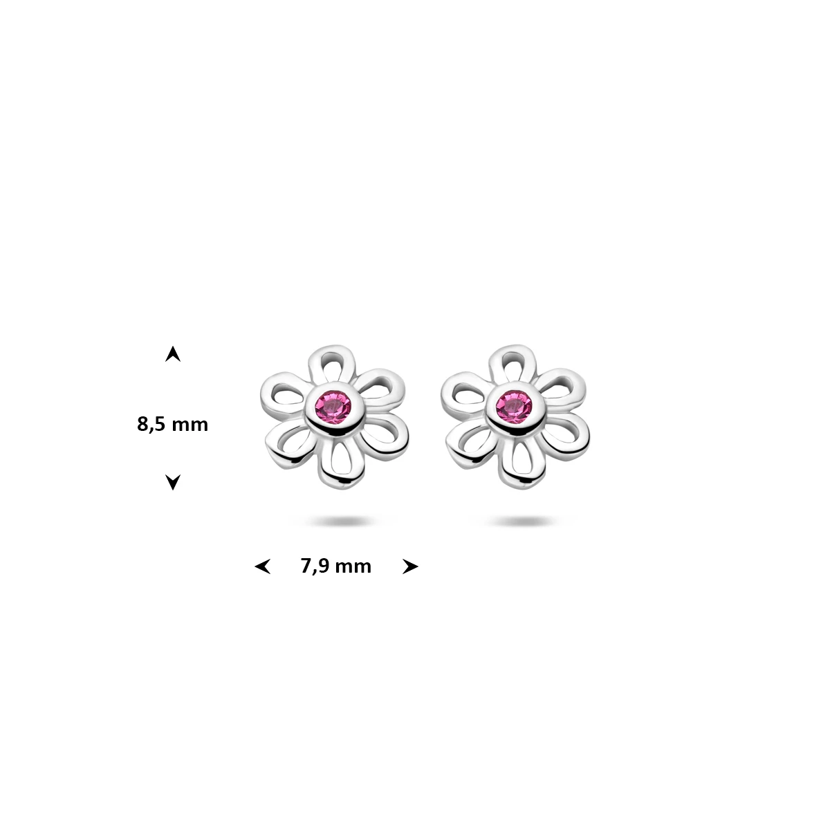 oorknoppen bloem zirkonia 8,5 mm zilver gerhodineerd