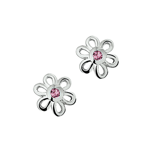 oorknoppen bloem zirkonia 8,5 mm zilver gerhodineerd
