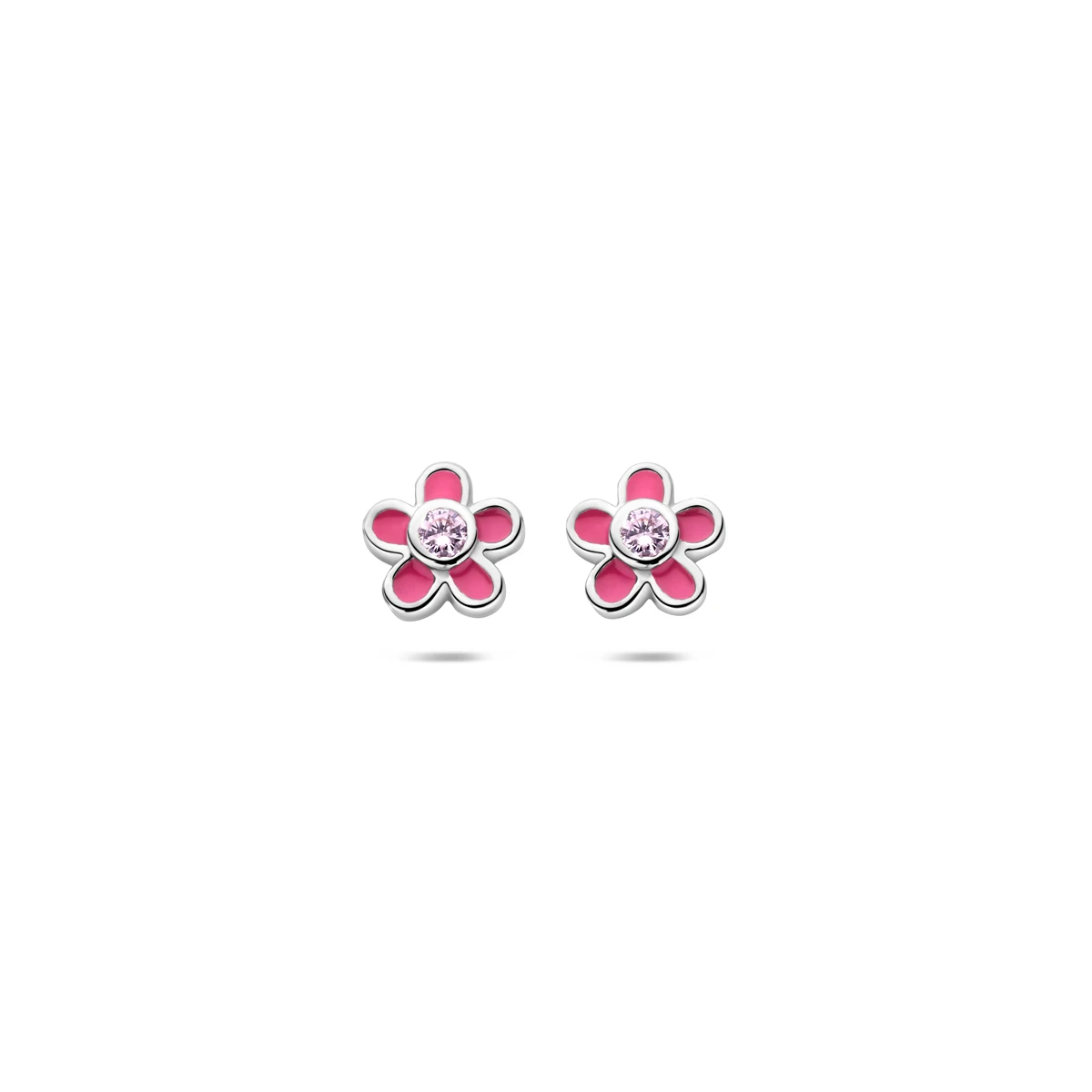 oorknoppen bloem zirkonia emaille 6,5 mm zilver gerhodineerd