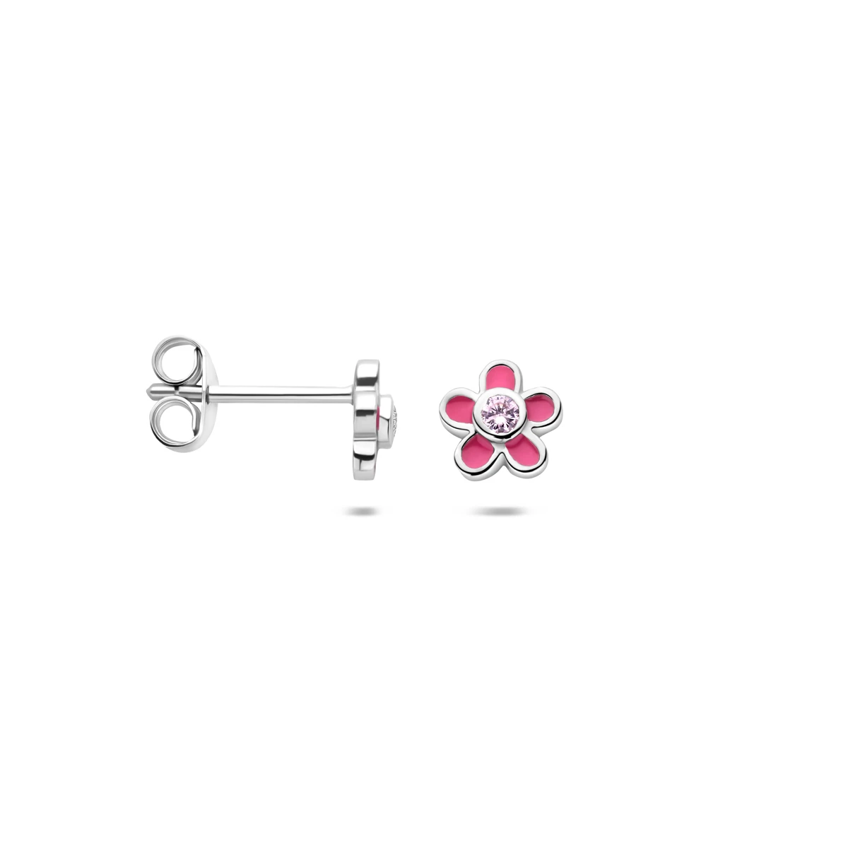 oorknoppen bloem zirkonia emaille 6,5 mm zilver gerhodineerd