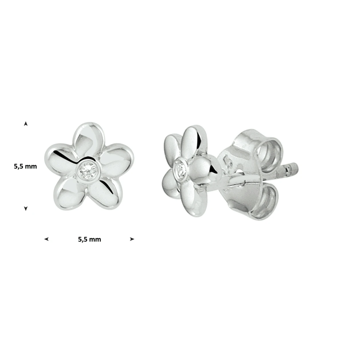 oorknoppen bloem zirkonia zilver gerhodineerd
