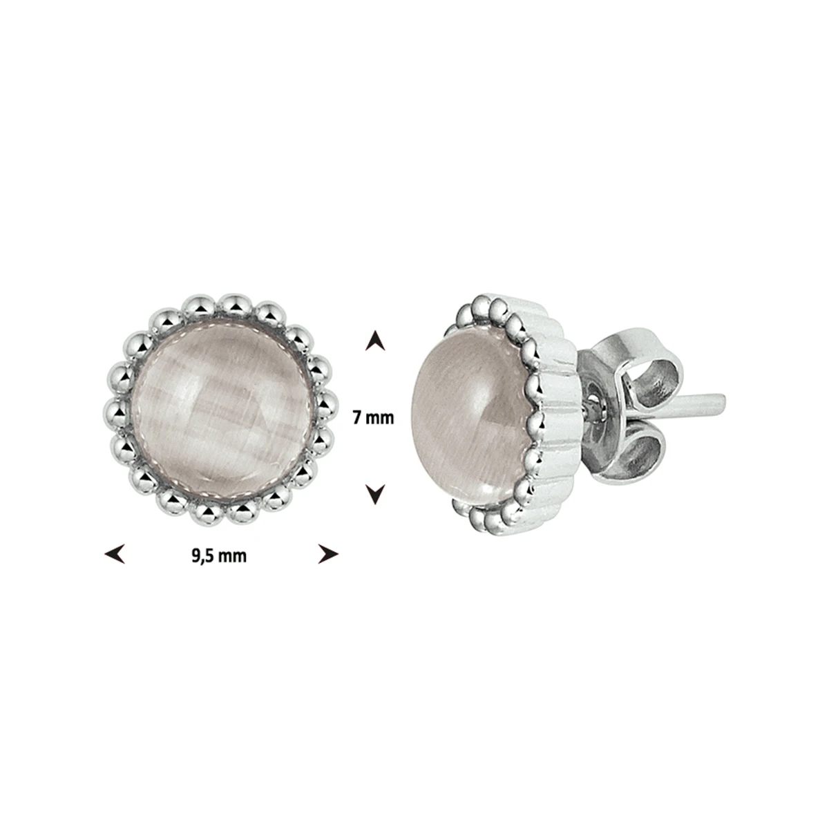 oorknoppen cat's eye zilver gerhodineerd