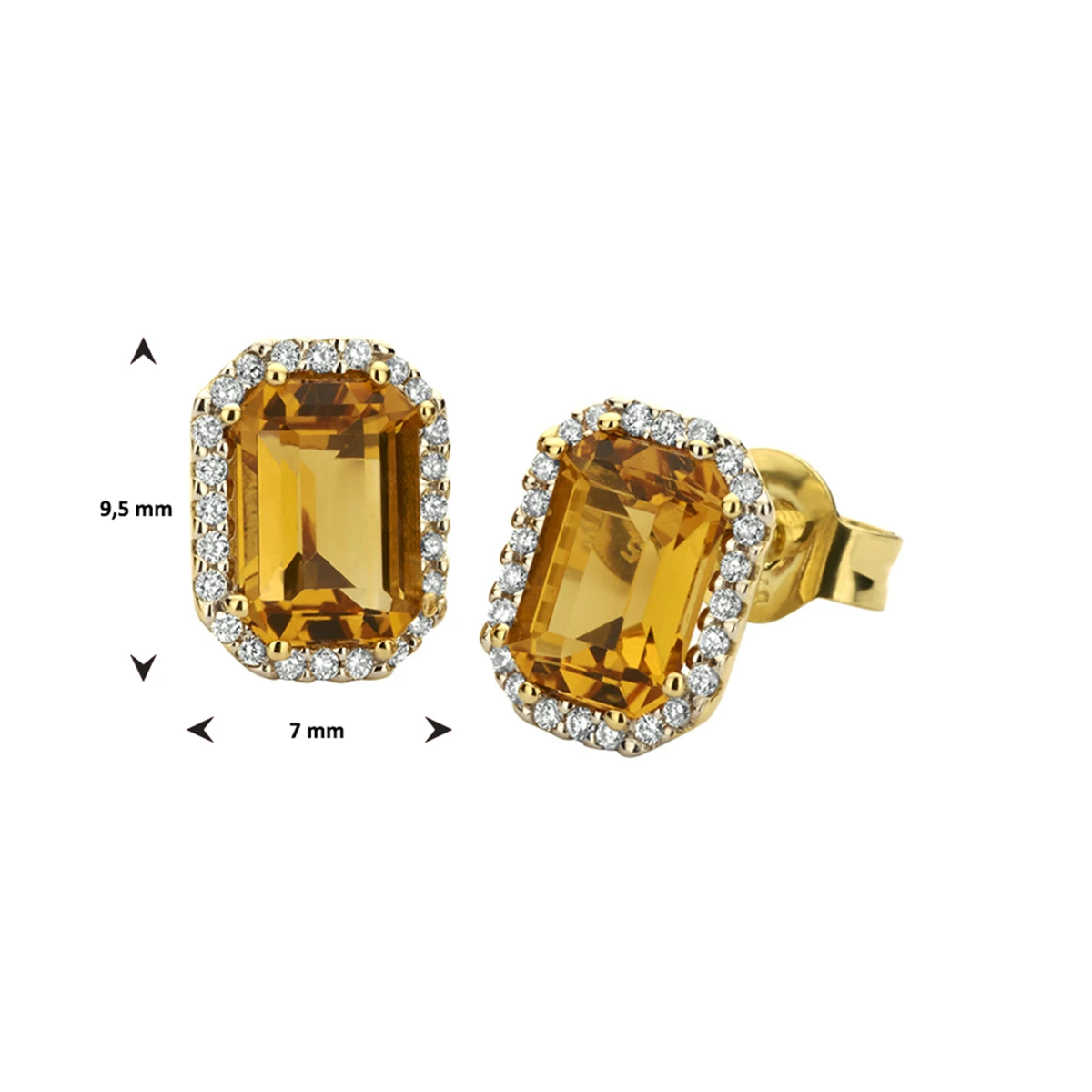 oorknoppen citrien en diamant 0.14ct (2x0.07) h si 14K geelgoud