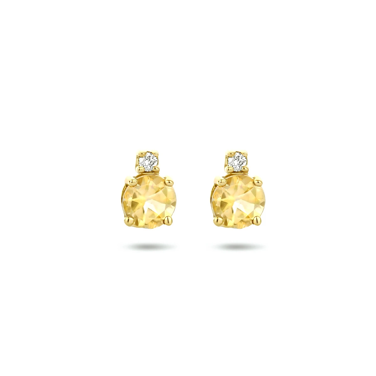 oorknoppen citrien en diamant (2x 0.015ct) h si 14K geelgoud
