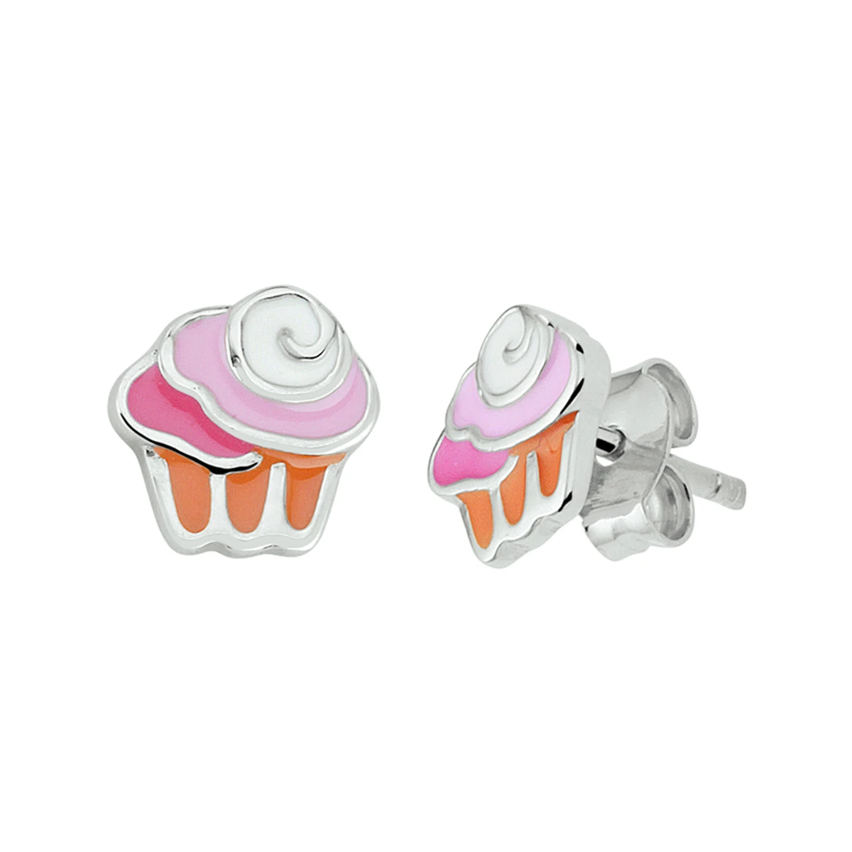 oorknoppen cupcake emaille zilver gerhodineerd