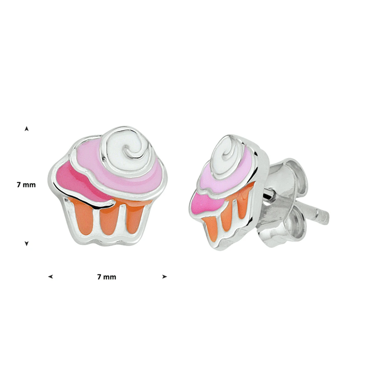 oorknoppen cupcake emaille zilver gerhodineerd