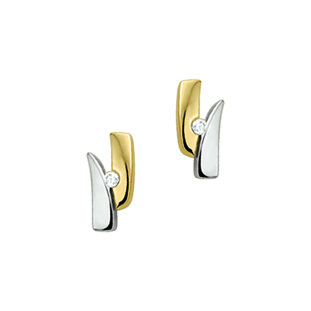 oorknoppen diamant 0.02ct (2x0.01) h si 14K bicolor goud geel/wit