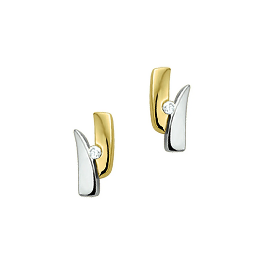 oorknoppen diamant 0.02ct (2x0.01) h si 14K bicolor goud geel/wit