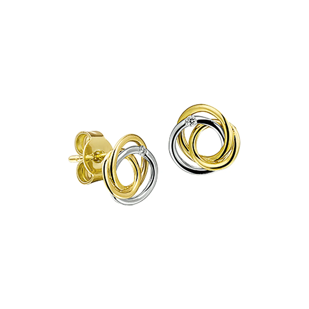 oorknoppen diamant 0.02ct (2x0.01ct) h si 8,5 mm 14K bicolor goud geel/wit