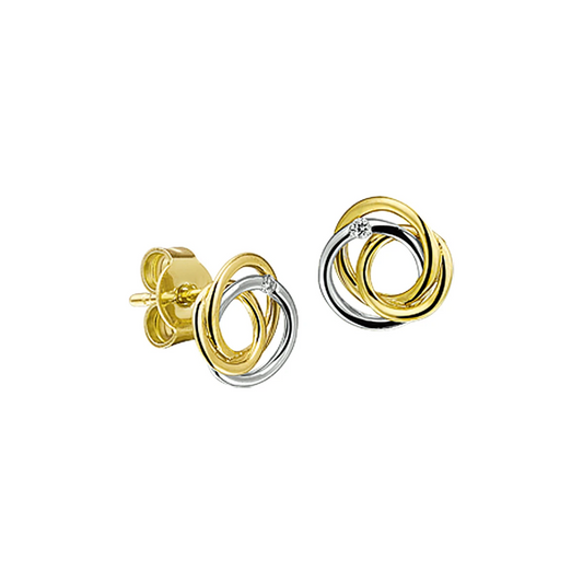 oorknoppen diamant 0.02ct (2x0.01ct) h si 8,5 mm 14K bicolor goud geel/wit
