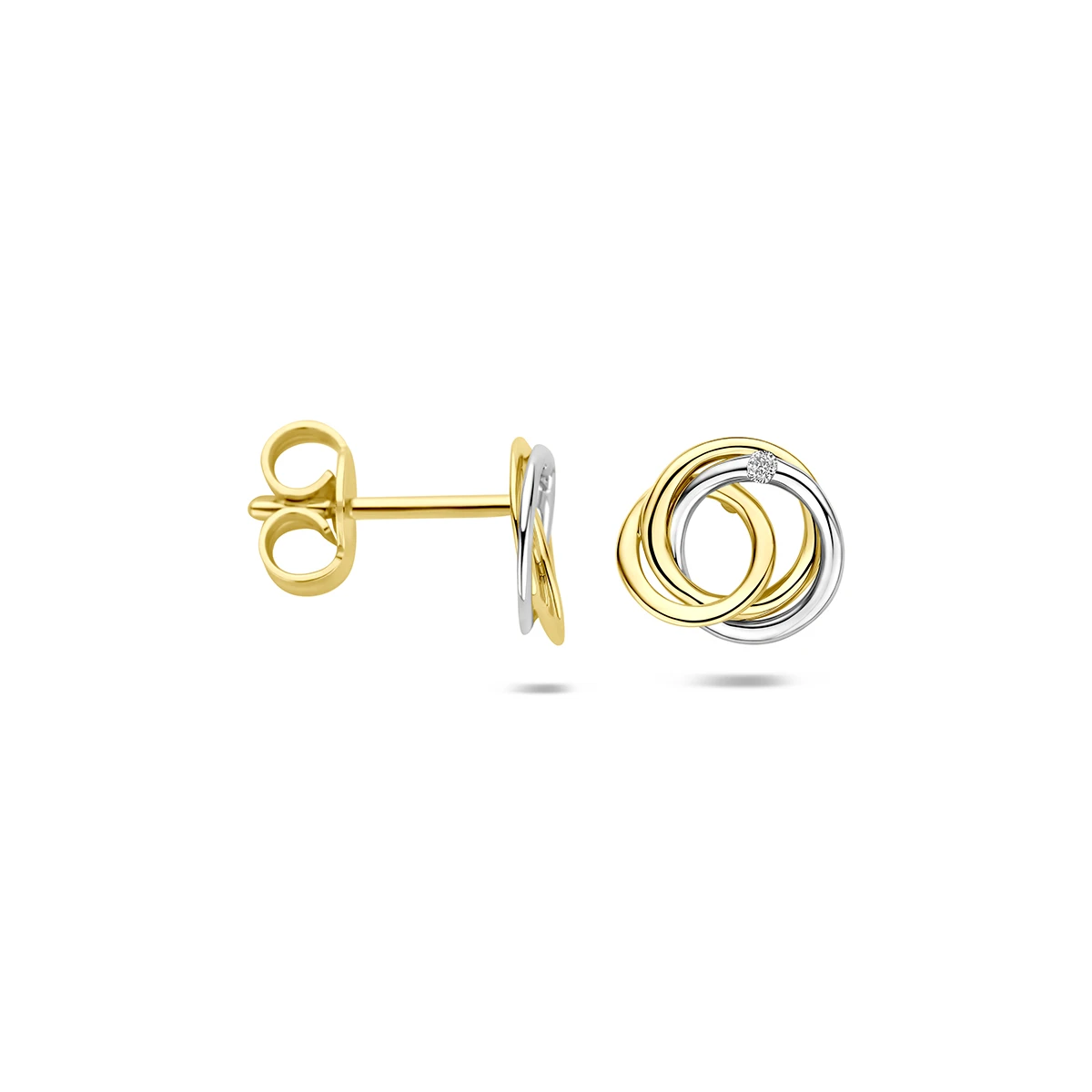 oorknoppen diamant 0.02ct (2x0.01ct) h si 8,5 mm 14K bicolor goud geel/wit