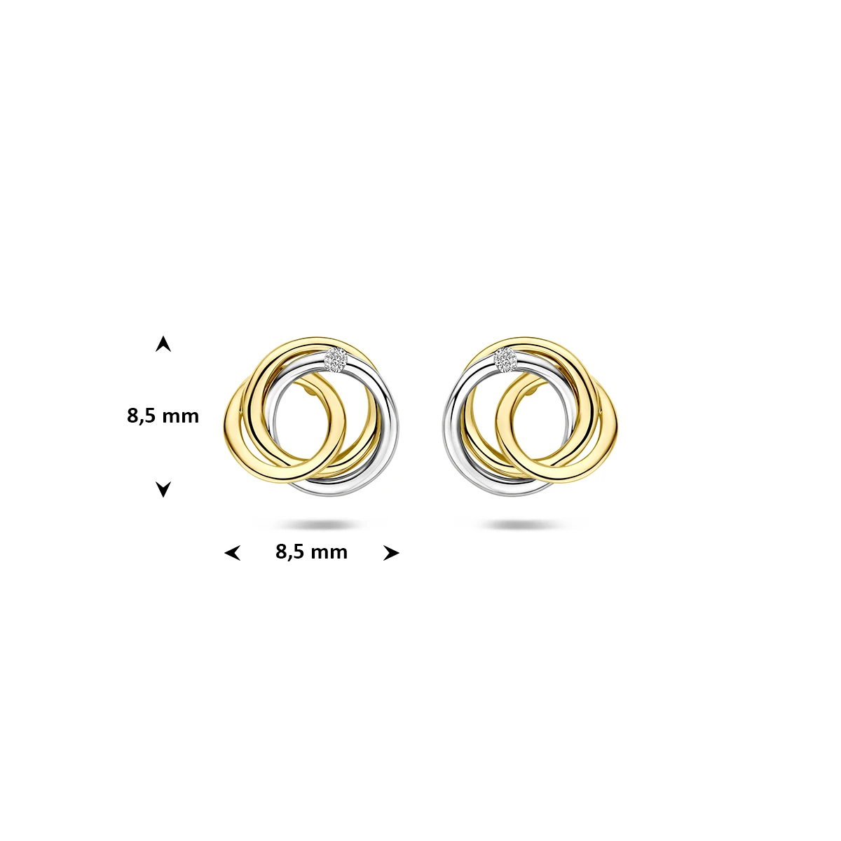 oorknoppen diamant 0.02ct (2x0.01ct) h si 8,5 mm 14K bicolor goud geel/wit