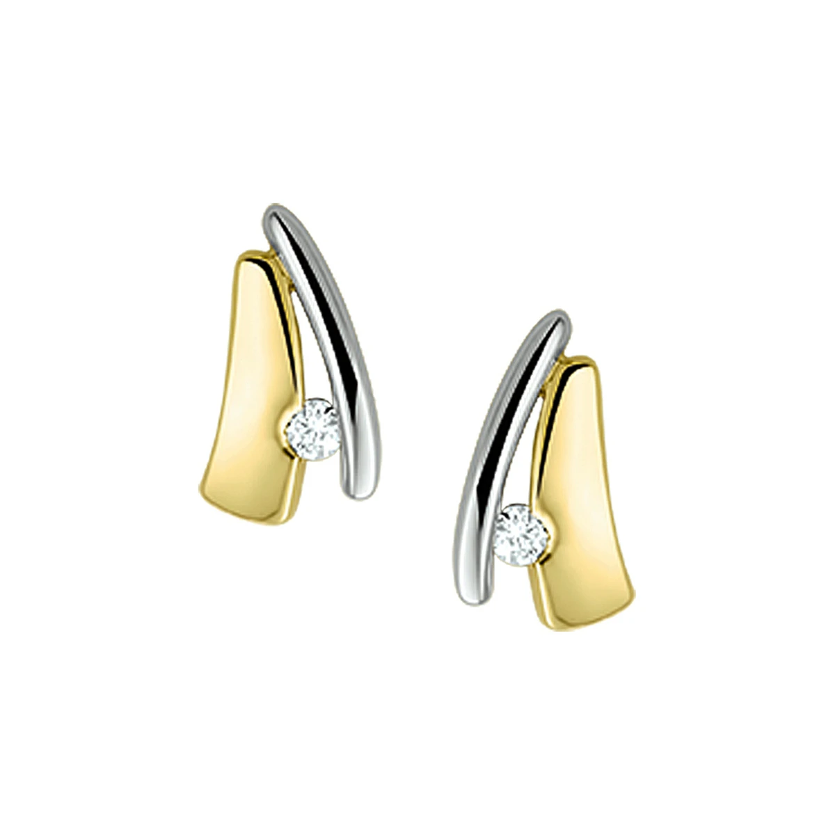 oorknoppen diamant 0.05ct (2x0.025) h si 14K bicolor goud geel/wit