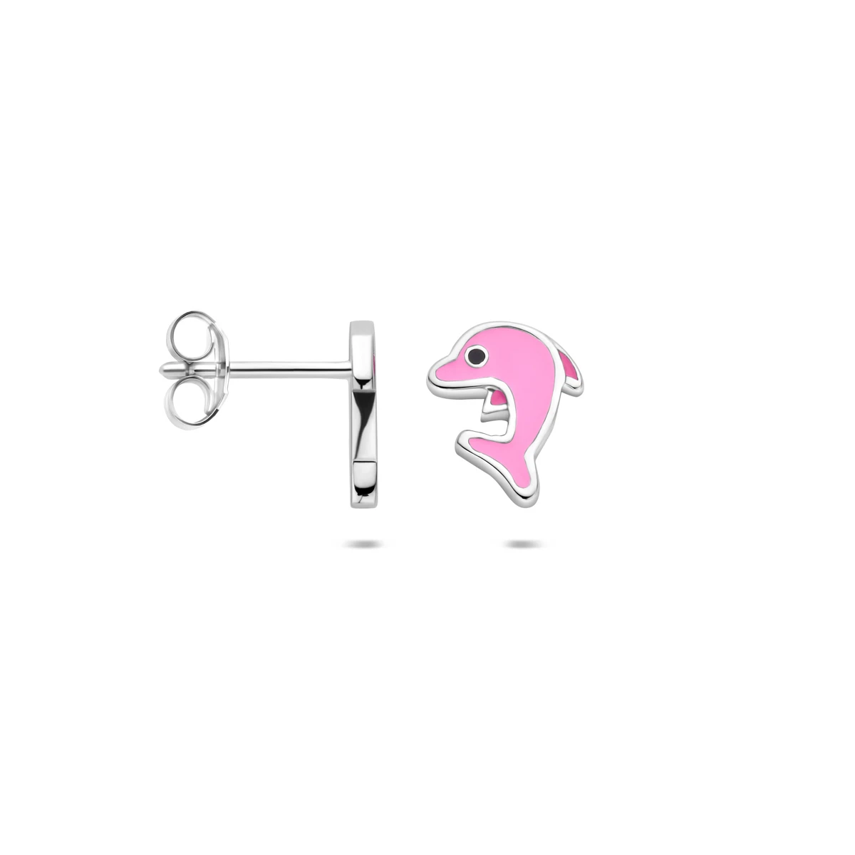 oorknoppen dolfijn 10 mm zilver gerhodineerd
