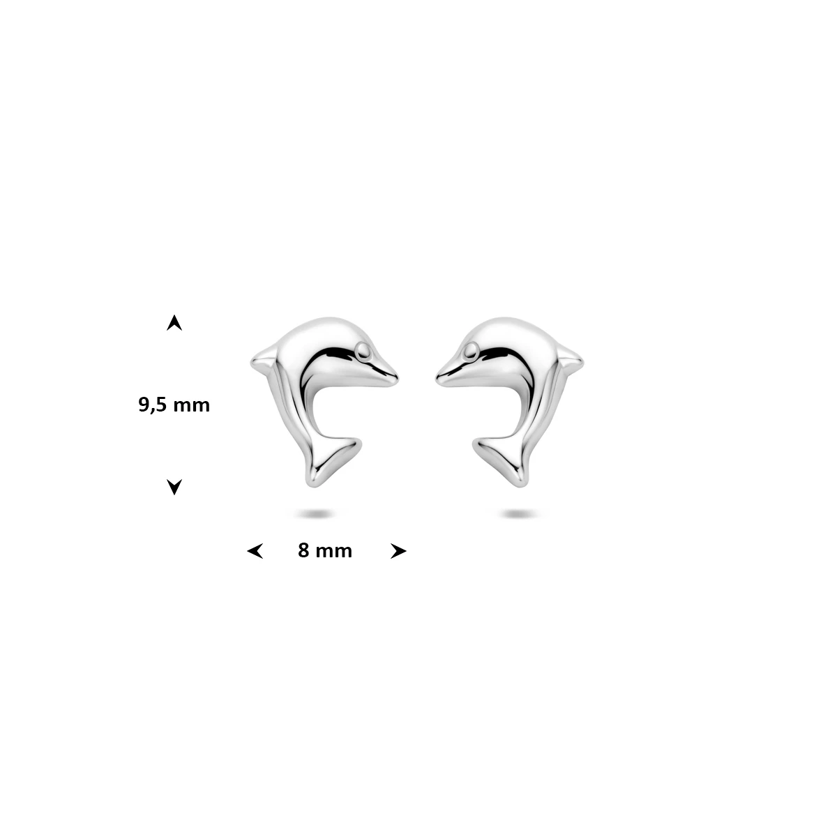 oorknoppen dolfijn 9,5 mm zilver gerhodineerd
