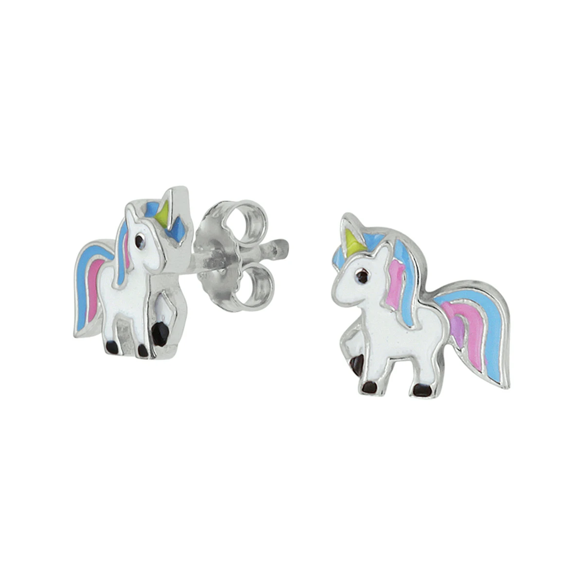 oorknoppen eenhoorn emaille zilver gerhodineerd