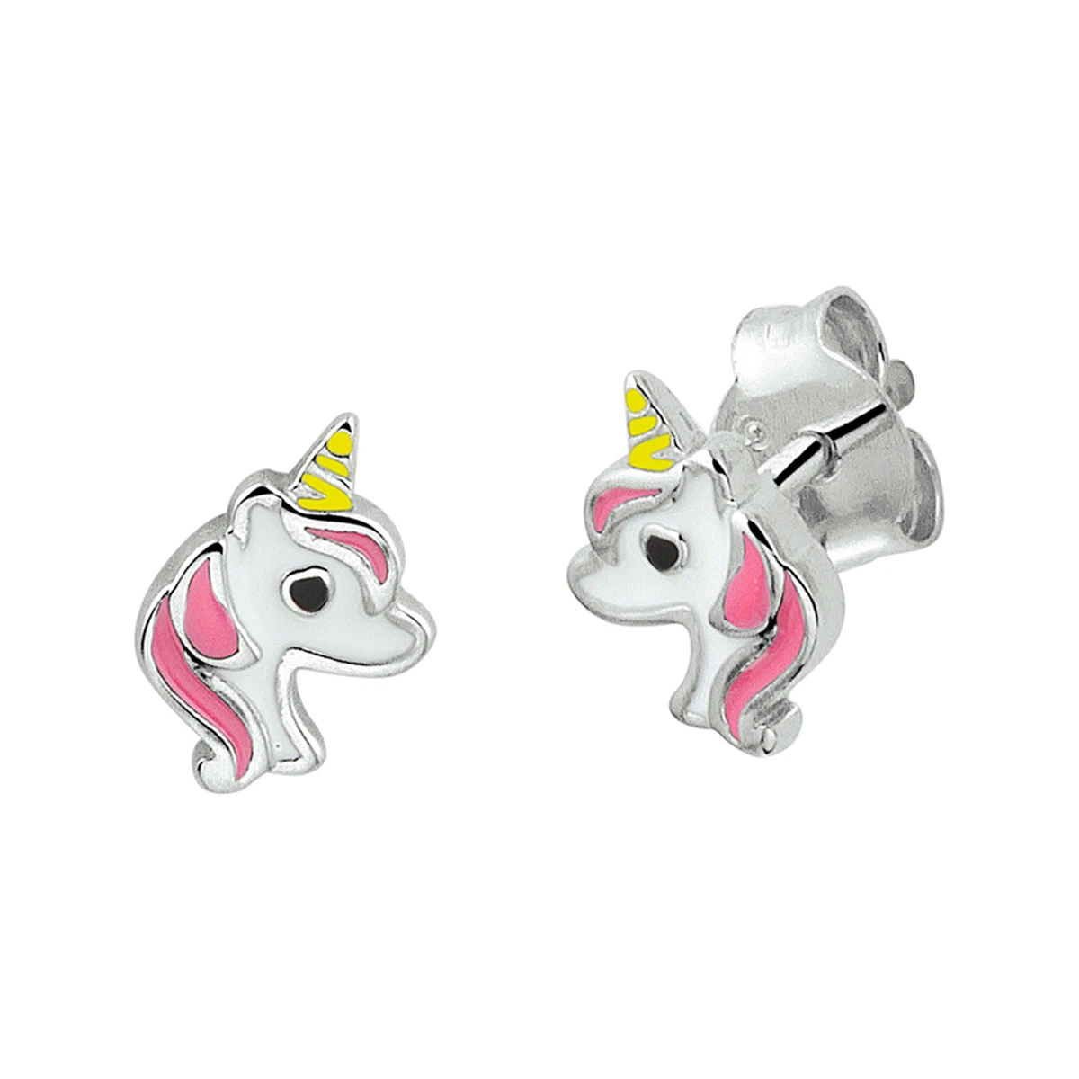 oorknoppen eenhoorn emaille zilver gerhodineerd