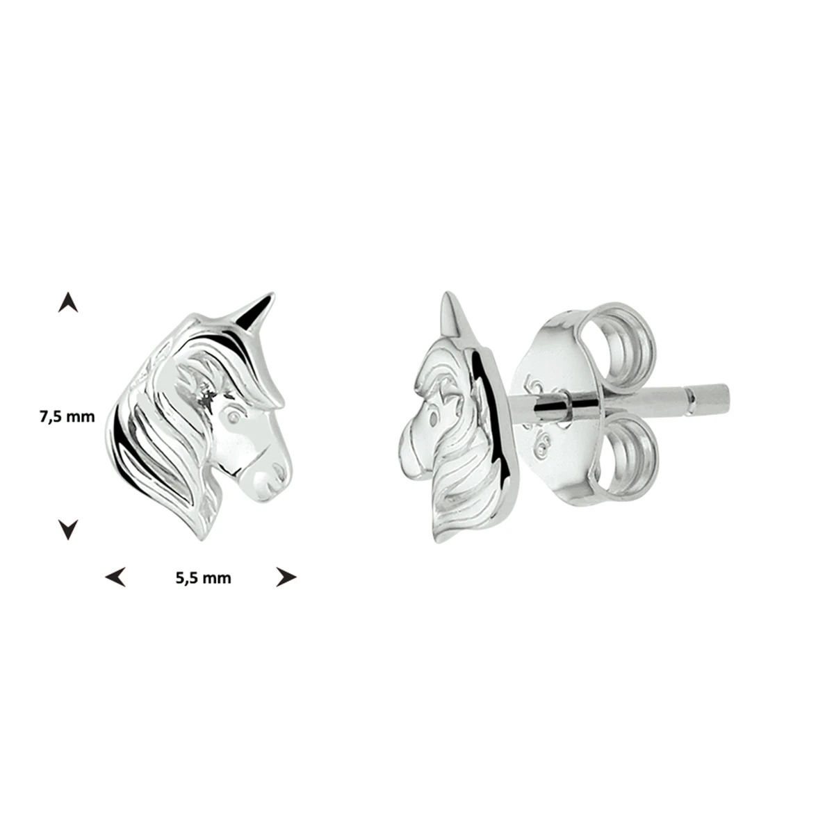 oorknoppen eenhoorn zilver gerhodineerd