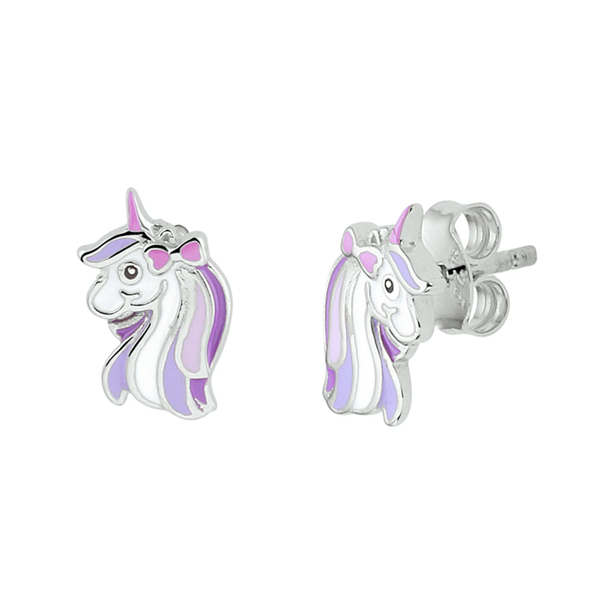 oorknoppen emaille eenhoorn zilver gerhodineerd