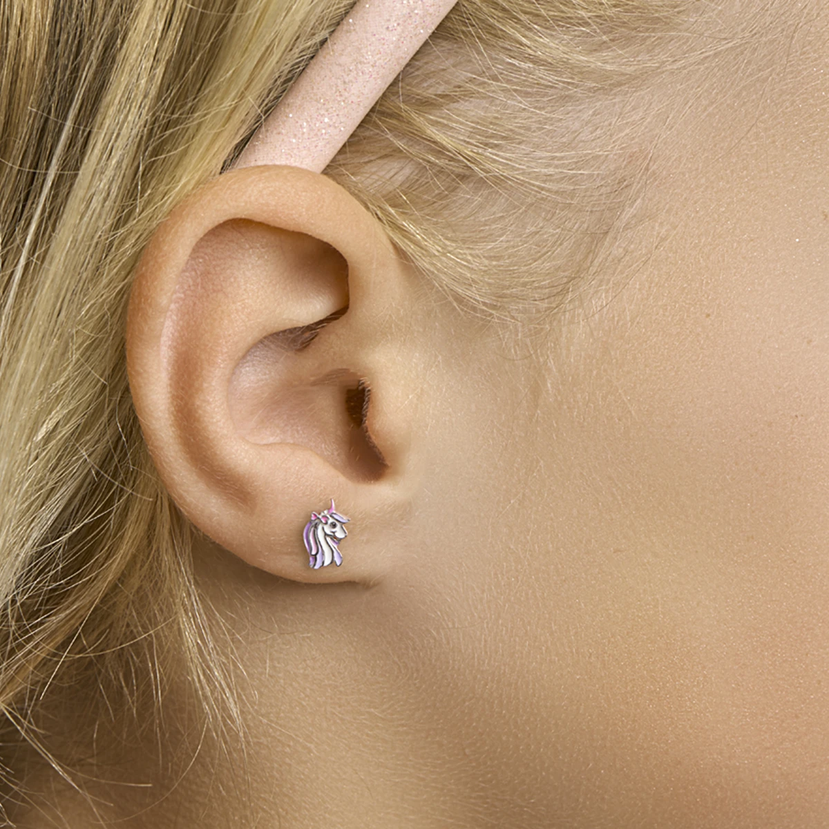 oorknoppen emaille eenhoorn zilver gerhodineerd