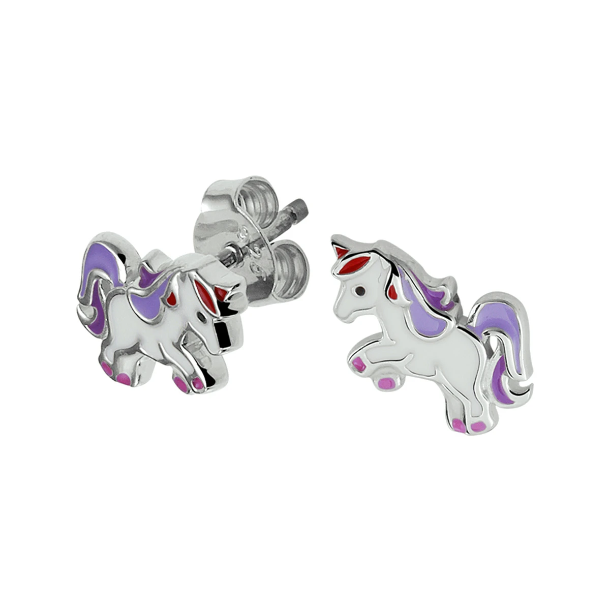 oorknoppen emaille eenhoorn zilver gerhodineerd