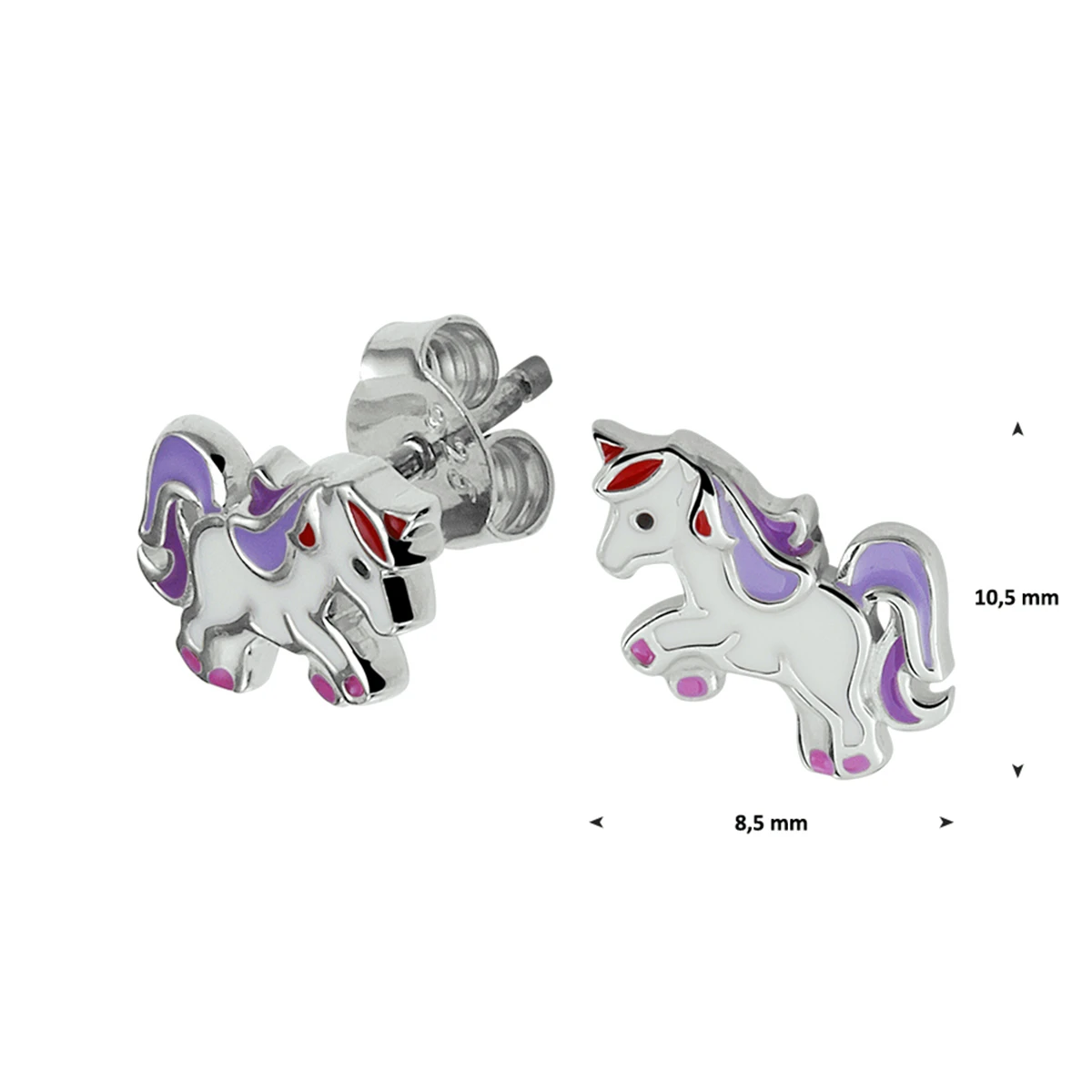 oorknoppen emaille eenhoorn zilver gerhodineerd
