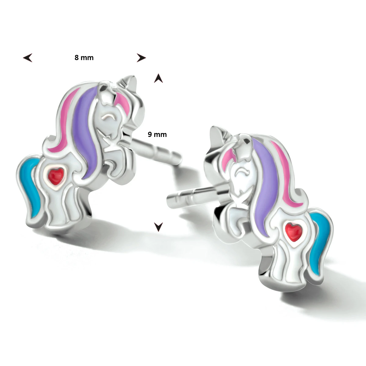 oorknoppen emaille eenhoorn zilver gerhodineerd