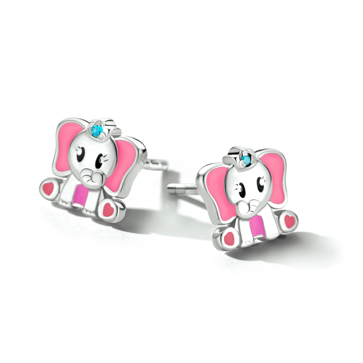 oorknoppen emaille olifant blauw zirkonia zilver gerhodineerd