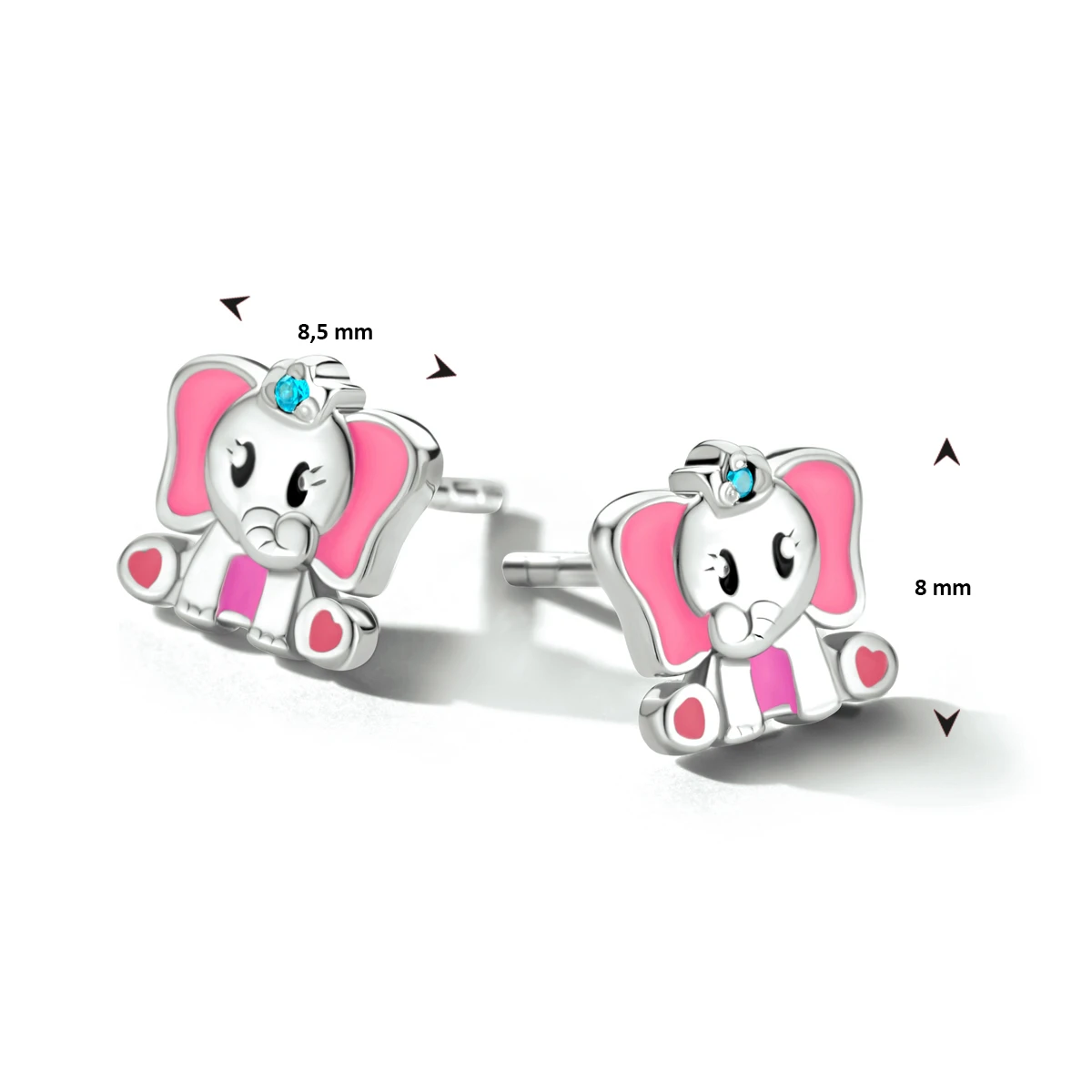 oorknoppen emaille olifant blauw zirkonia zilver gerhodineerd