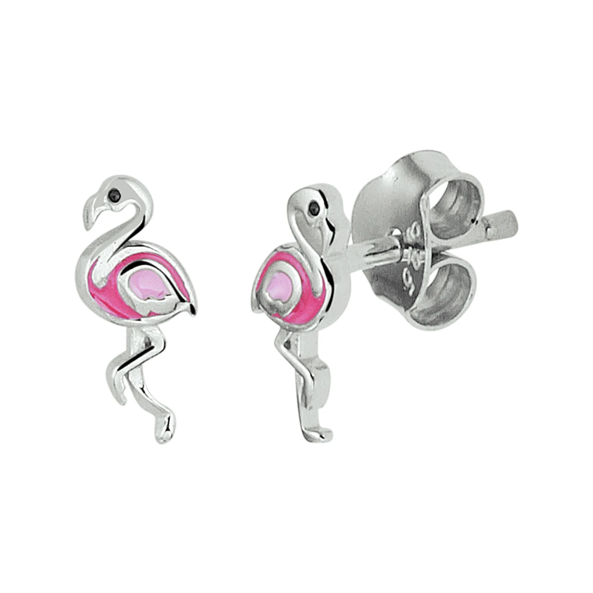 oorknoppen flamingo emaille zilver gerhodineerd