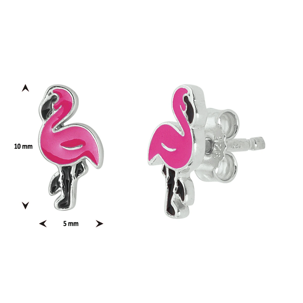 oorknoppen flamingo zilver gerhodineerd