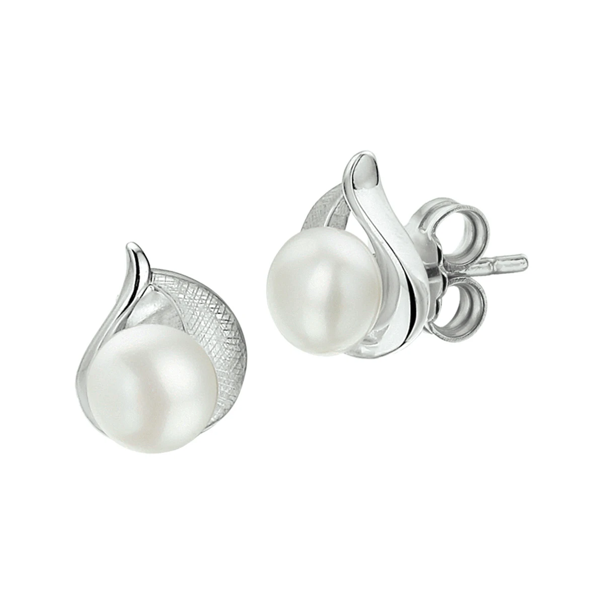 oorknoppen gescratcht parel zilver gerhodineerd
