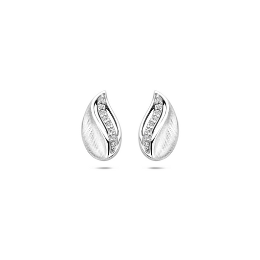 oorknoppen gescratcht poli/mat zirkonia  12 mm zilver gerhodineerd