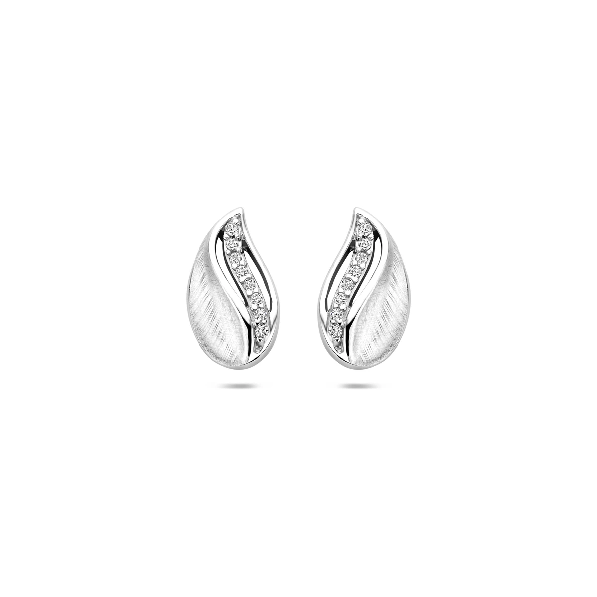 oorknoppen gescratcht poli/mat zirkonia  12 mm zilver gerhodineerd