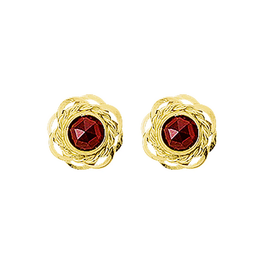 oorknoppen granaat 14K geelgoud
