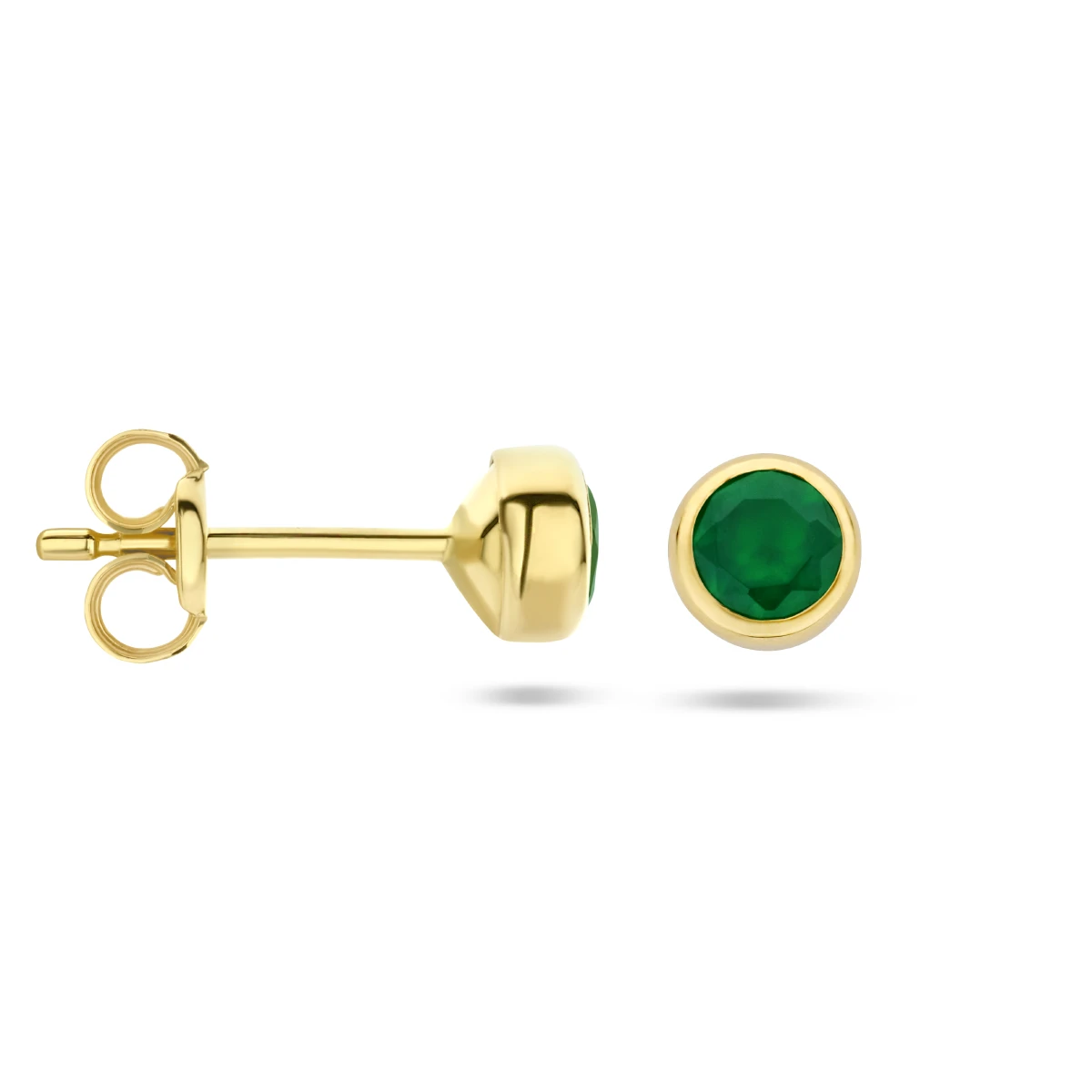 oorknoppen groen agaat 4,5 mm 14K geelgoud