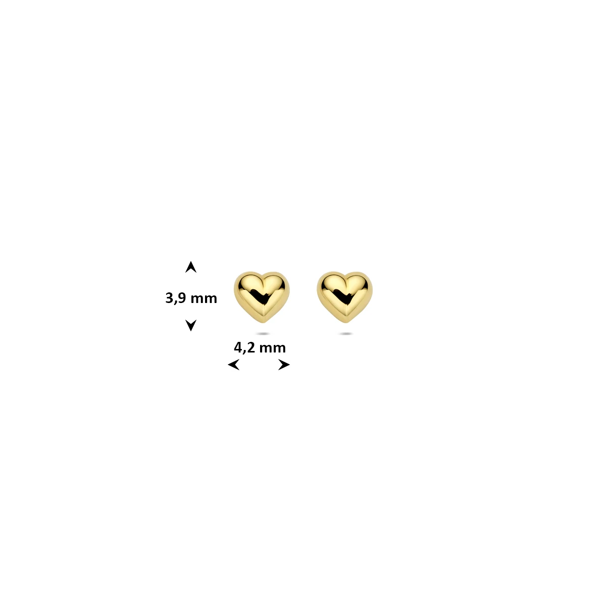 oorknoppen hart 4 mm 14K geelgoud
