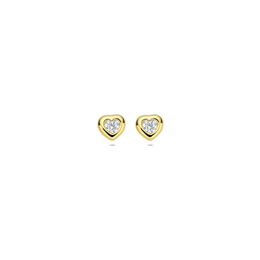 oorknoppen hart en zirkonia 14K geelgoud