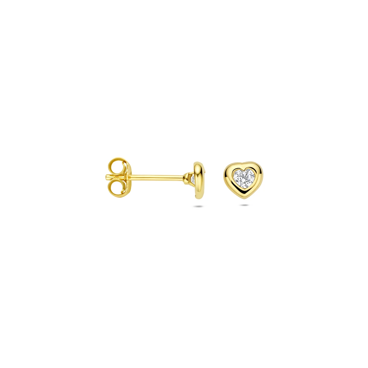 oorknoppen hart en zirkonia 5 mm 14K geelgoud