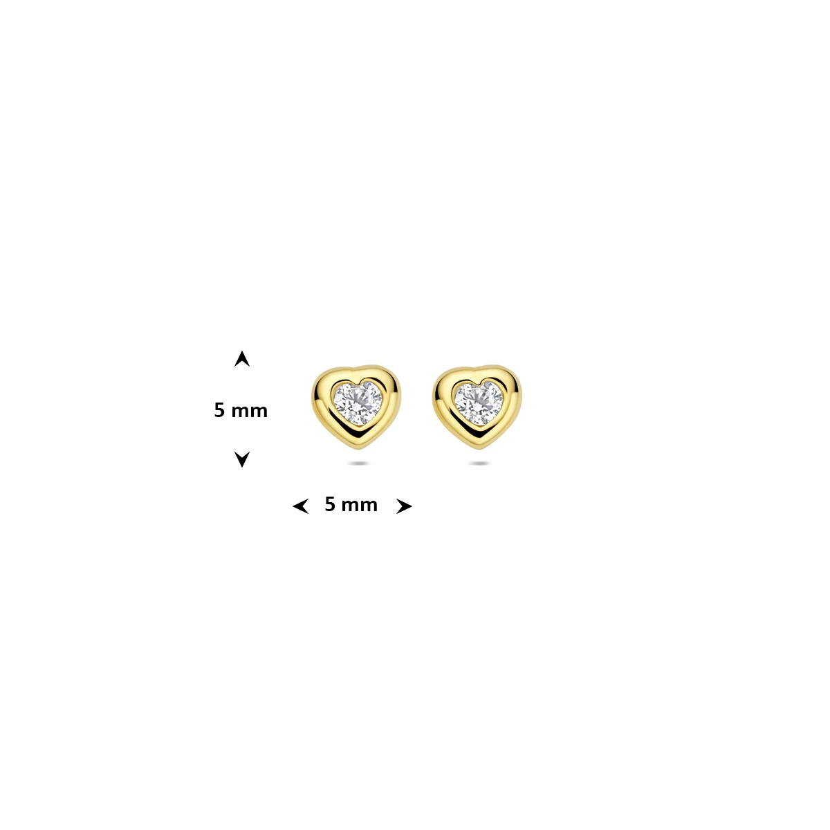 oorknoppen hart en zirkonia 5 mm 14K geelgoud