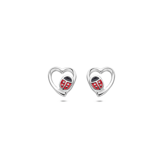 oorknoppen hart lieveheersbeestje emaille zilver gerhodineerd