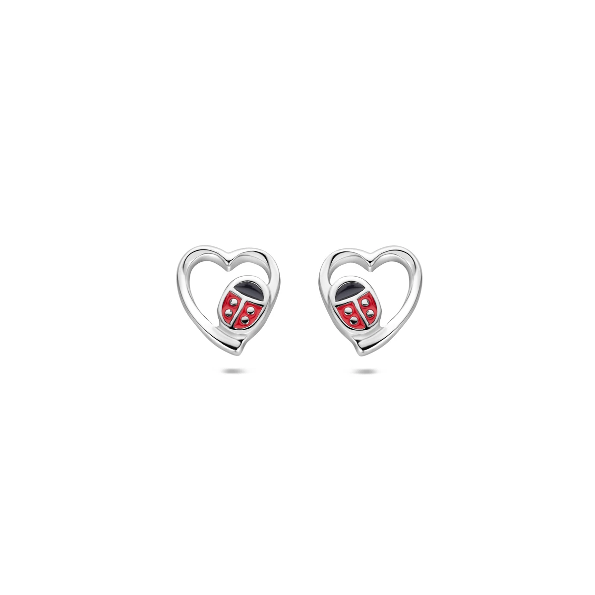 oorknoppen hart lieveheersbeestje emaille zilver gerhodineerd