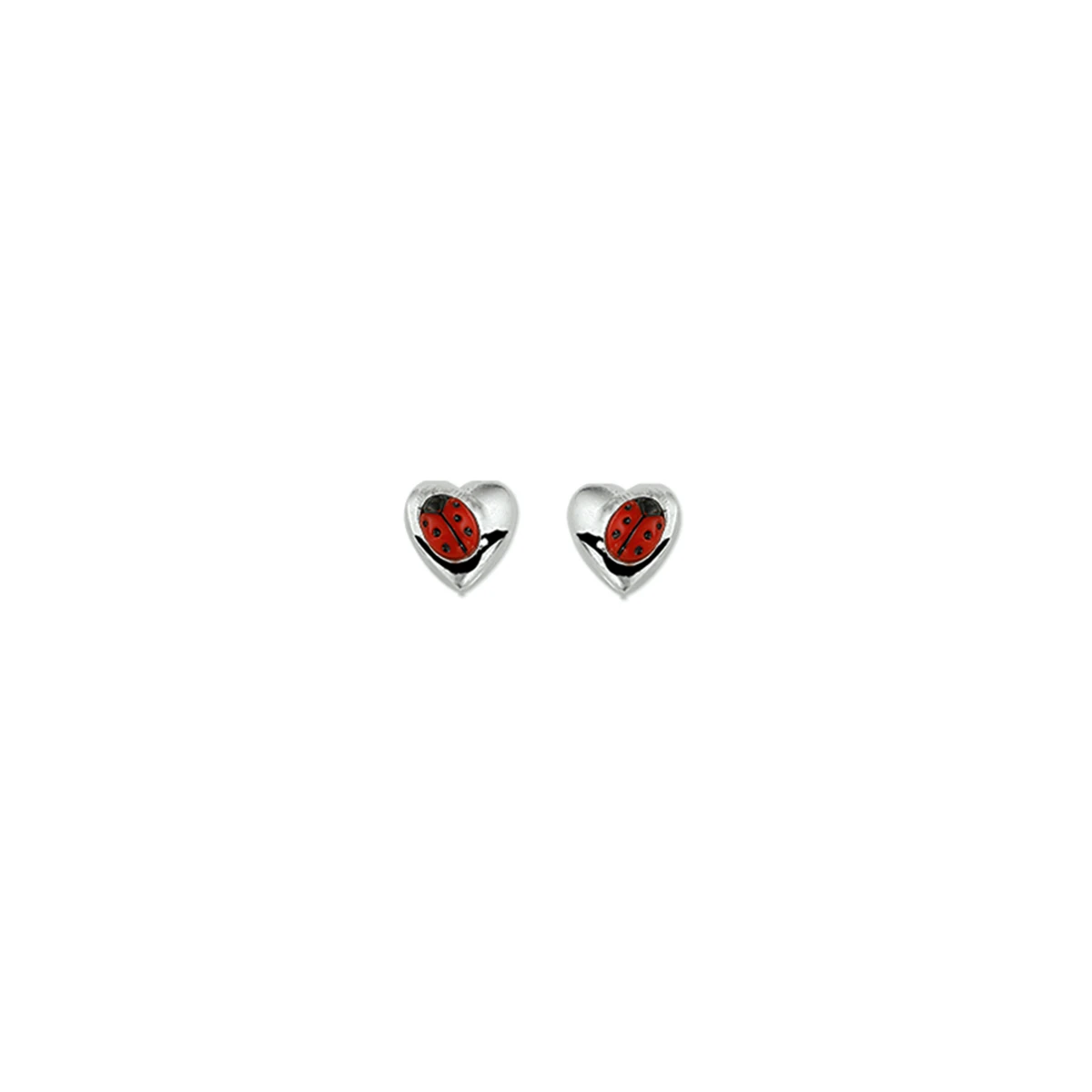 oorknoppen hart lieveheersbeestje emaille zilver gerhodineerd