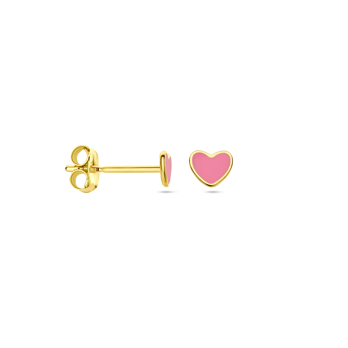 oorknoppen hart roze epoxy 3,5 mm 14K geelgoud