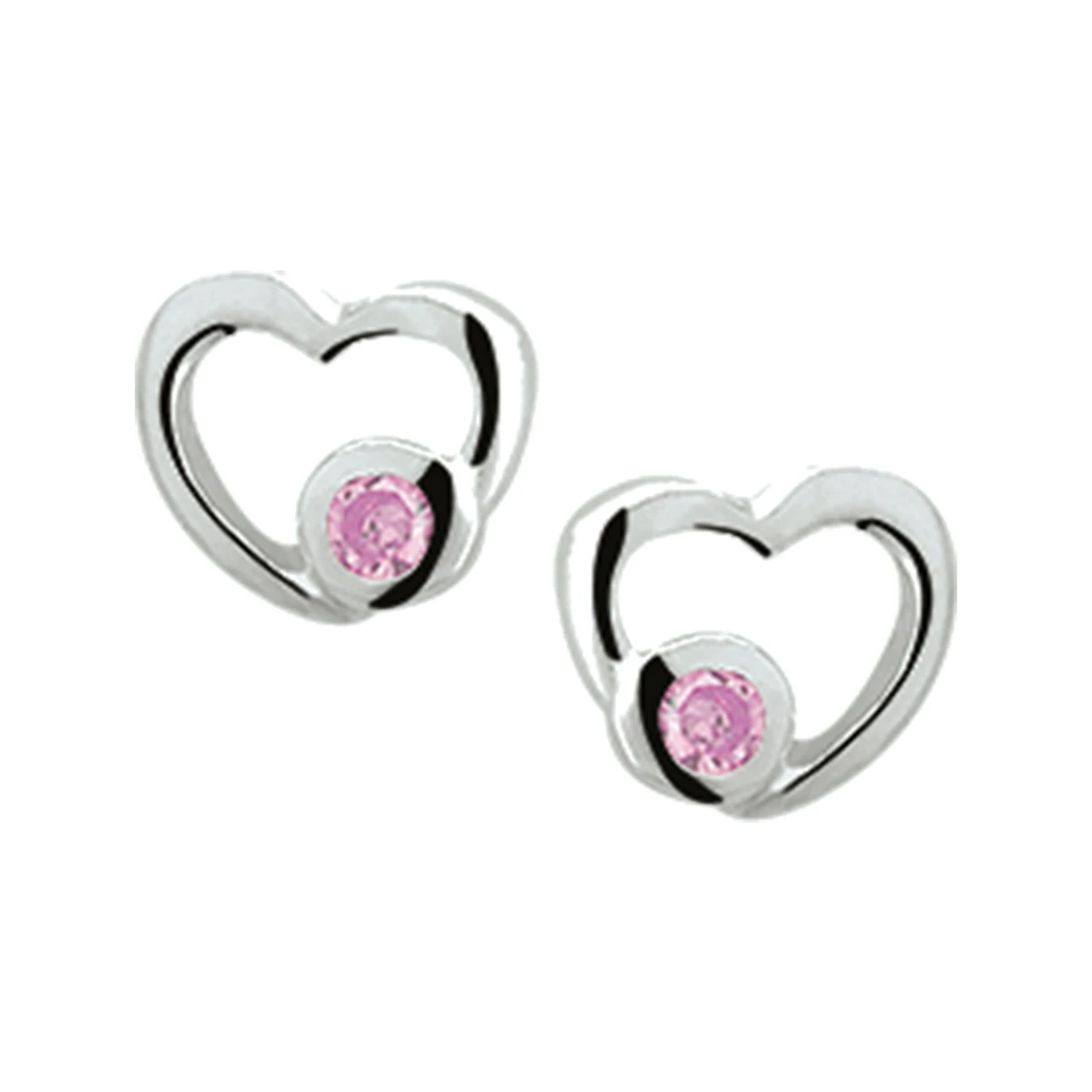 oorknoppen hart roze zirkonia zilver wit