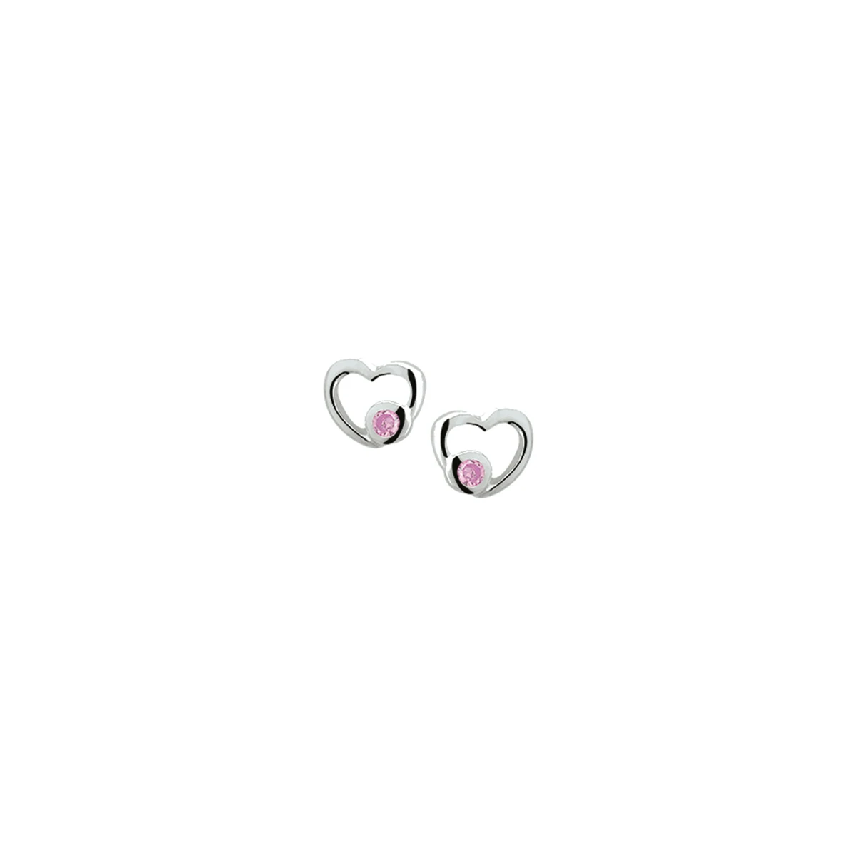 oorknoppen hart roze zirkonia zilver wit